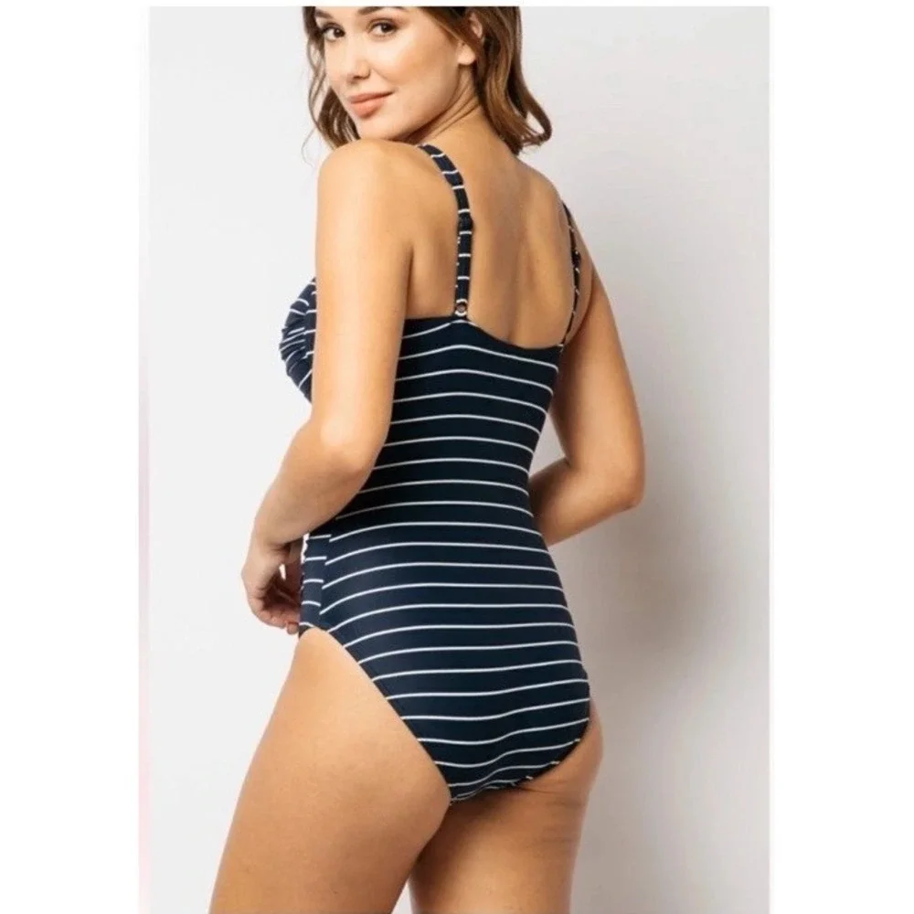 Bond Eye One‎ Piece Swimsuit Joanne Blue And White Stripes Slimming US 10 NWOT